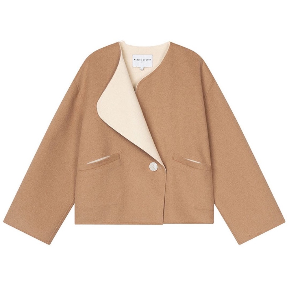 Petite Studio Maeve Reversible Wool Jacket in Camel/Ivory NWT, XS